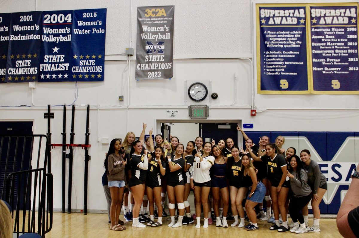 Mesa College Women's Volleyball team celebrates their 2023 state championship. 